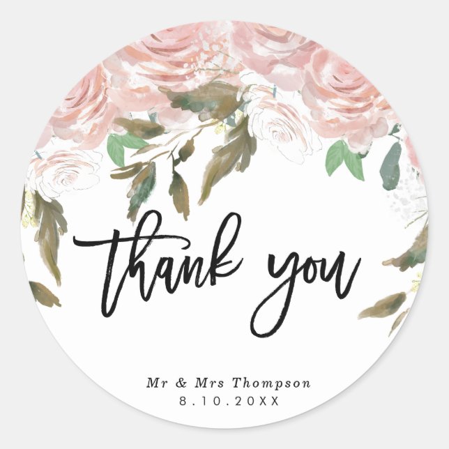 roses rose rustique mariage merci sticker (Devant)