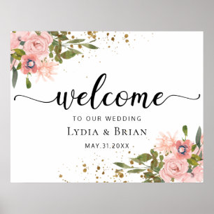Roses roses blanches et Affiche de bienvenue Maria