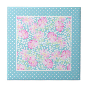 Roses roses blanches Papillons Polkas Carreaux en 