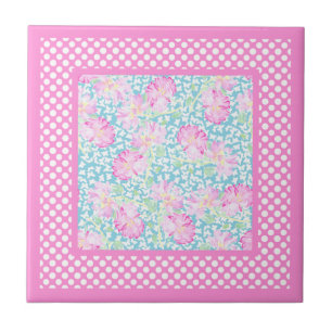 Roses roses blanches Papillons Polkas Carreaux en