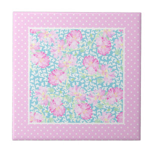 Roses roses blanches Papillons Polkas Carreaux en