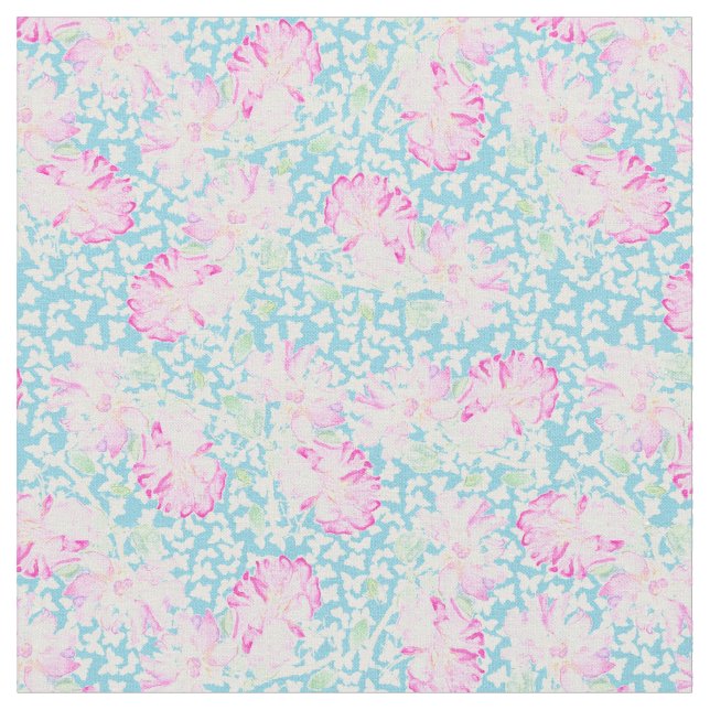 Roses roses blanches Papillons sur le tissu bleu c (Fermer)