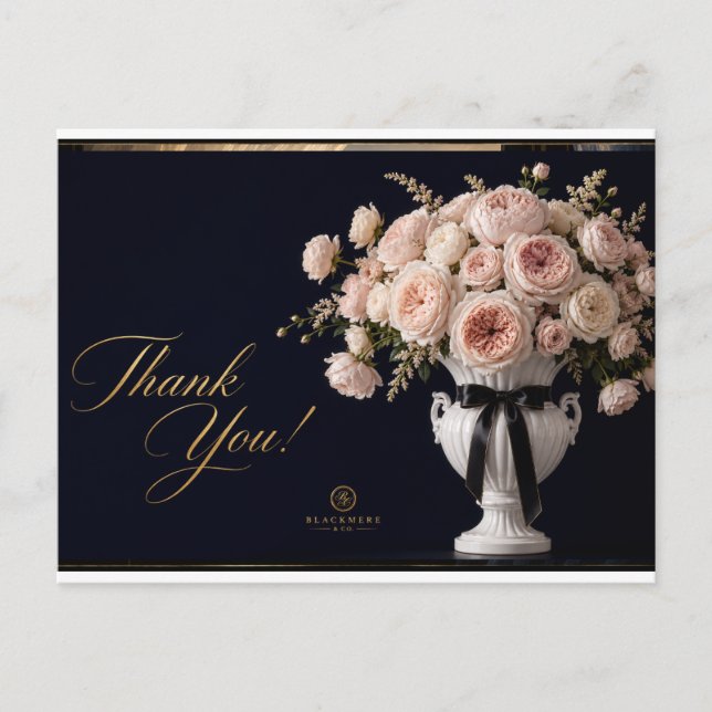 Roses roses blanches vase carte postale | Merci de (Devant)
