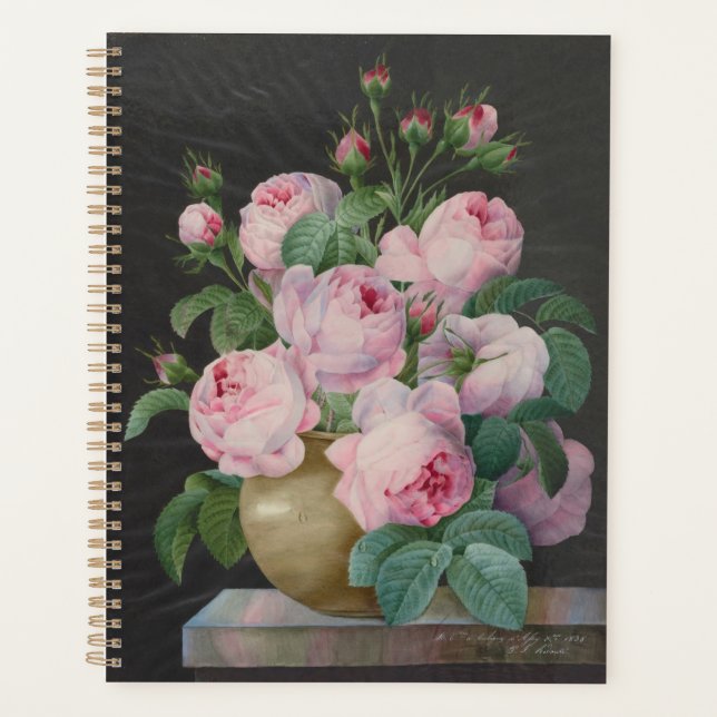Roses roses dans un vase - Pierre Joseph Redouté (Devant)