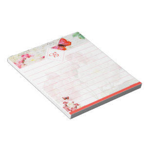 Roses roses et bloc-notes papillon rose