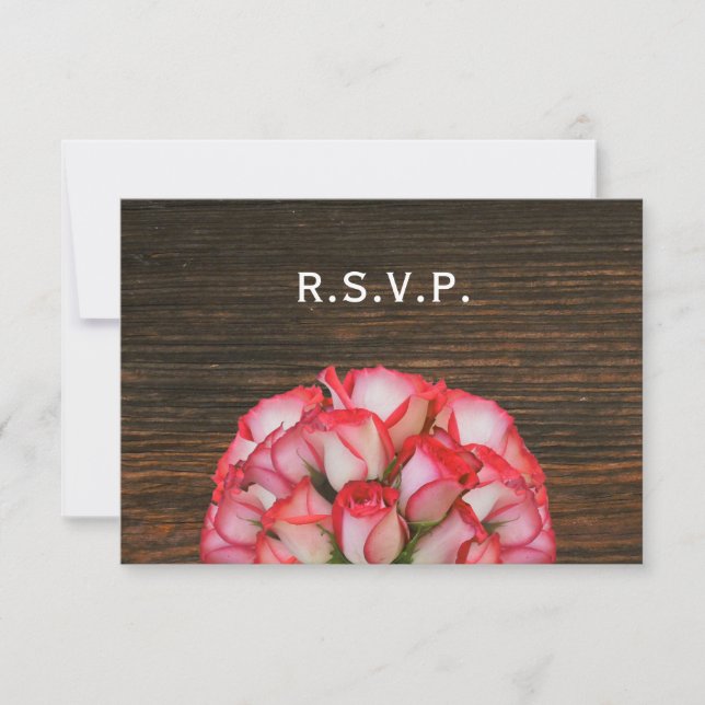 Roses roses et bois d'écorce Mariage rustique RSVP (Devant)