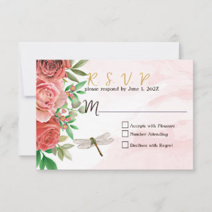 Roses roses et libellules élégantes Mariage RSVP