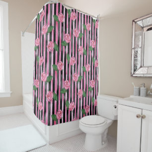 Roses roses et rayures noires Douche rideau