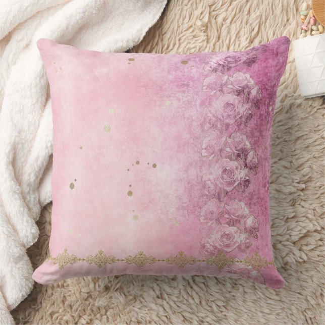 Roses roses roses Grunge Damask - Coussin (Couverture)