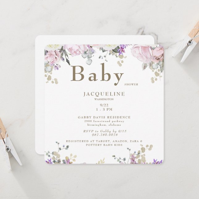 Roses roses roses pour Baby shower Invitation (Devant/Arrière en situation)