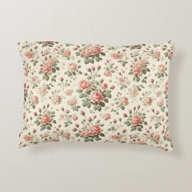 Roses roses roses sur crème Vintage Coussin accent (Dos)