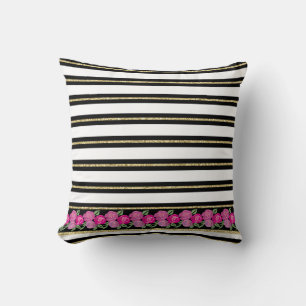 Roses roses roses sur le coussin noir, blanc, Blan