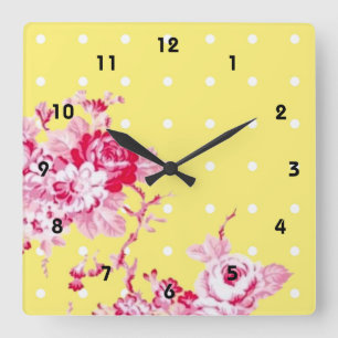 Roses Roses Roses Sur Mur Jaune Horloge