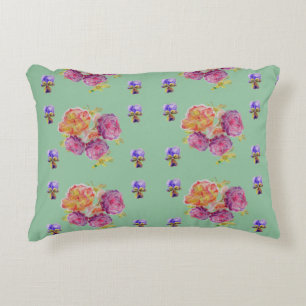 Roses Roses Roses Vert Chabby Décor Floral Coussin