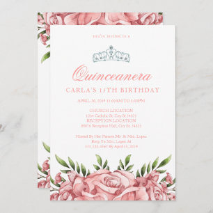 Roses roses rousses  Invitations de Quinceanera
