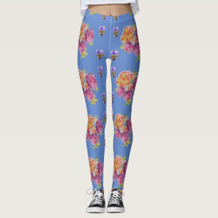 Roses roses violet Chabby aquarelle Leggings bleus