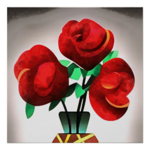 Roses Rouge Art Déco Dans Vase Art Abstrait