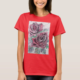 Roses rouges Aquarelle d'encre de peinture T-shirt
