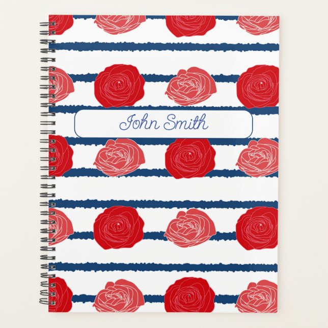 Roses rouges avec bandes bleues_ Motif floral Scri (Devant)
