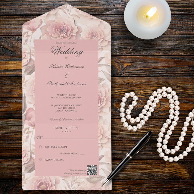 Roses rouges avec code QR Invitation Tout en Un (Créateur téléchargé)