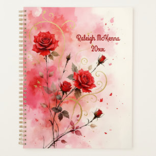 Roses Rouges avec Fleurons Dorés Style Aquarelle