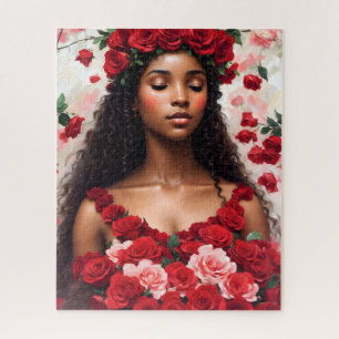 Roses Rouges Beau Puzzle Femme Noire