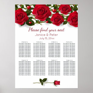 Roses rouges, coeurs Mariage 8 tables Tableau de s