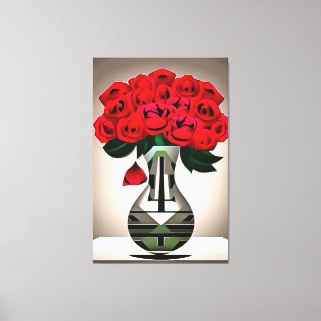 Roses Rouges Dans Vase Art Déco Art Abstrait (Recto)