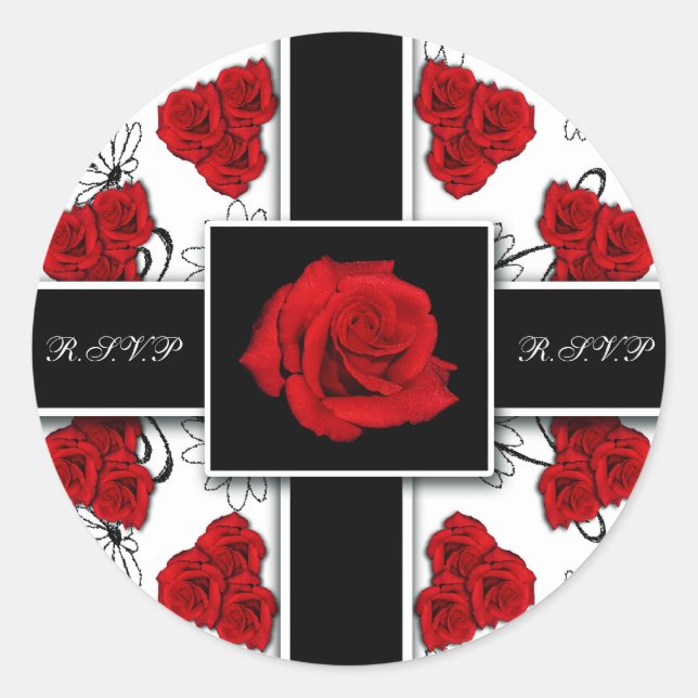 Roses rouges élégantes - autocollants rsvp mariage (Devant)