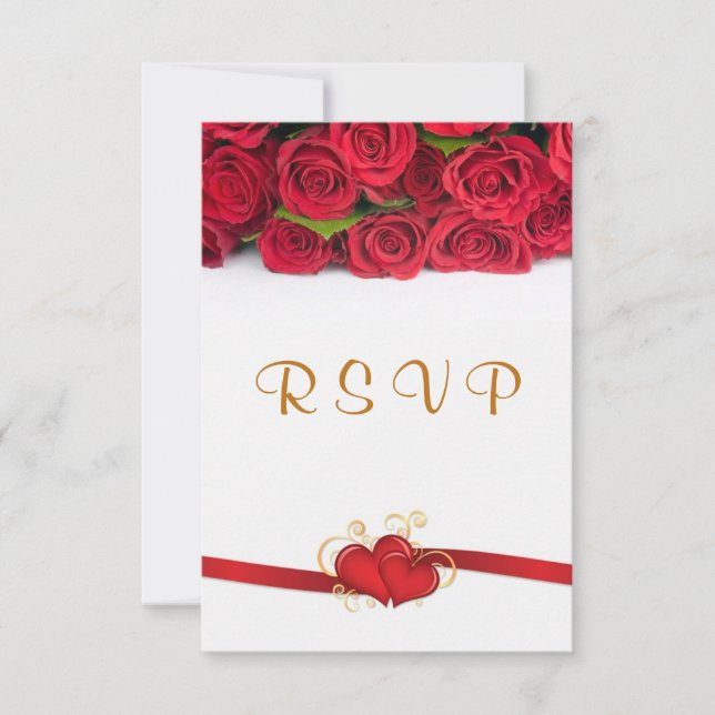Roses rouges et coeurs Mariage RSVP Invitation (Devant)