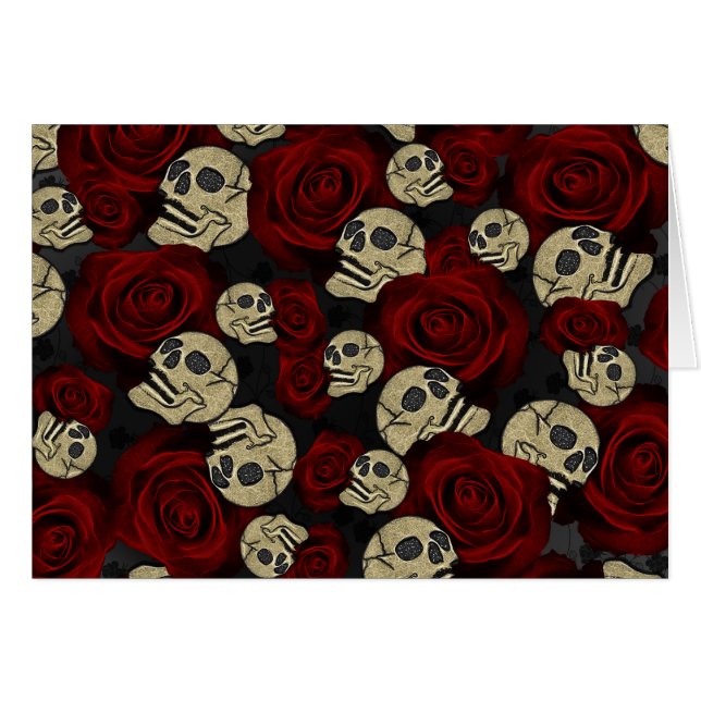 Roses rouges et crânes Fleurs noires gothiques Mer (Devant Horizontal)