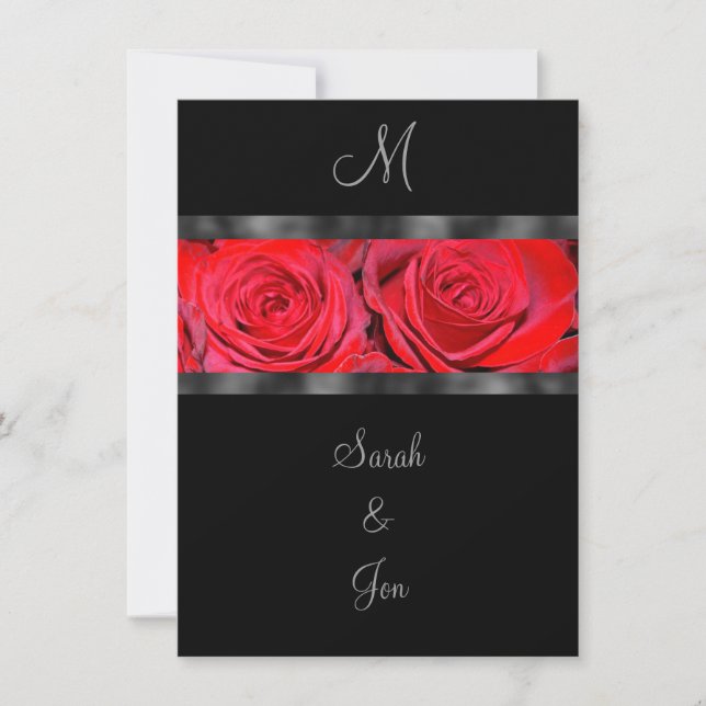 Roses rouges et Faire-part de mariage de monogramm (Devant)