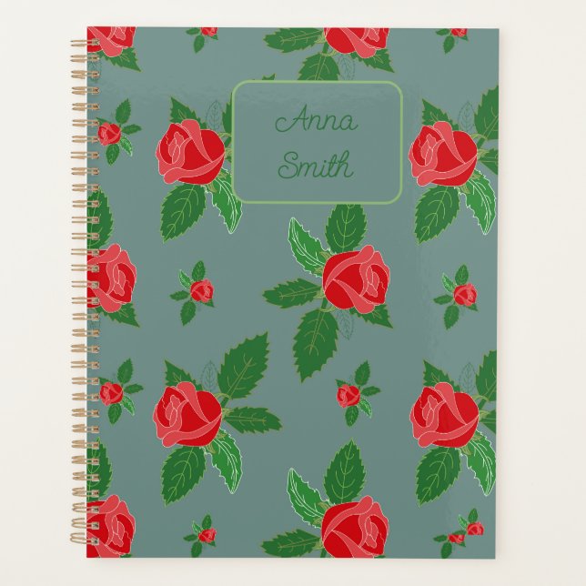 Roses rouges et Feuille_ Motif floral Script (Devant)
