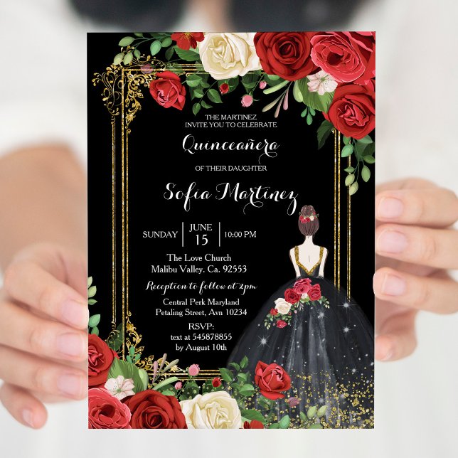 Roses rouges et noirs Mis Quince Invitation (Créateur téléchargé)