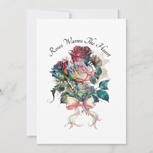 Roses rouges et roses avec une carte à nœud (Devant)