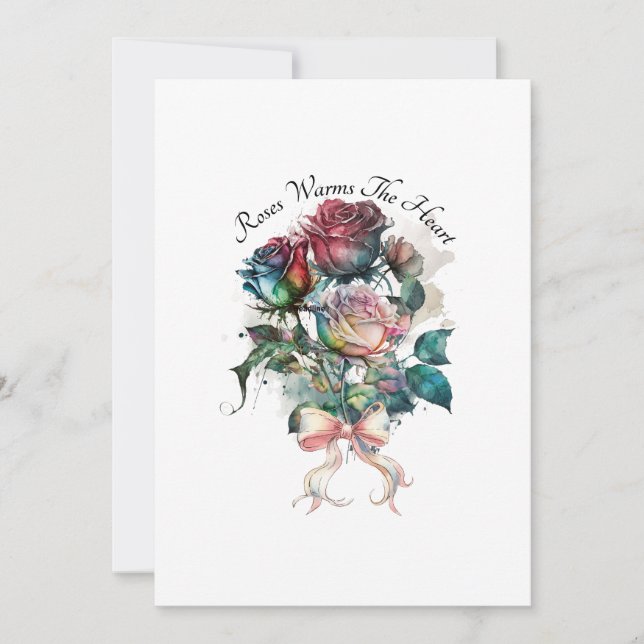 Roses rouges et roses avec une carte à nœud (Devant)