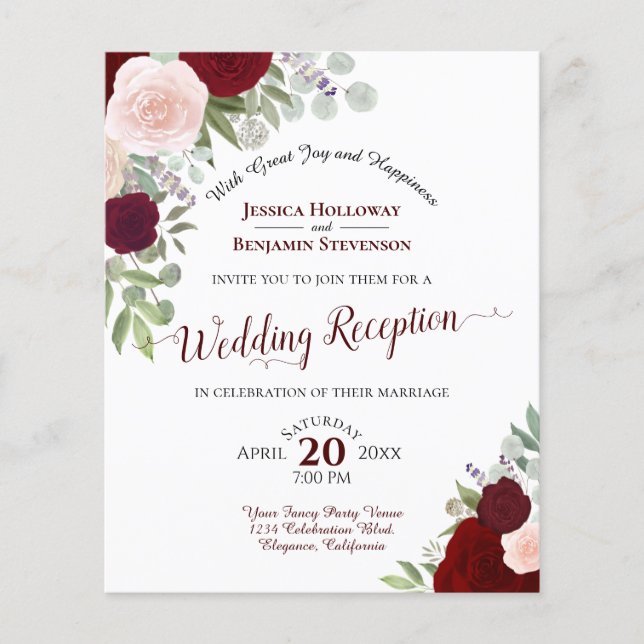 Roses rouges et roses Budget Mariage Invitation de (Devant)