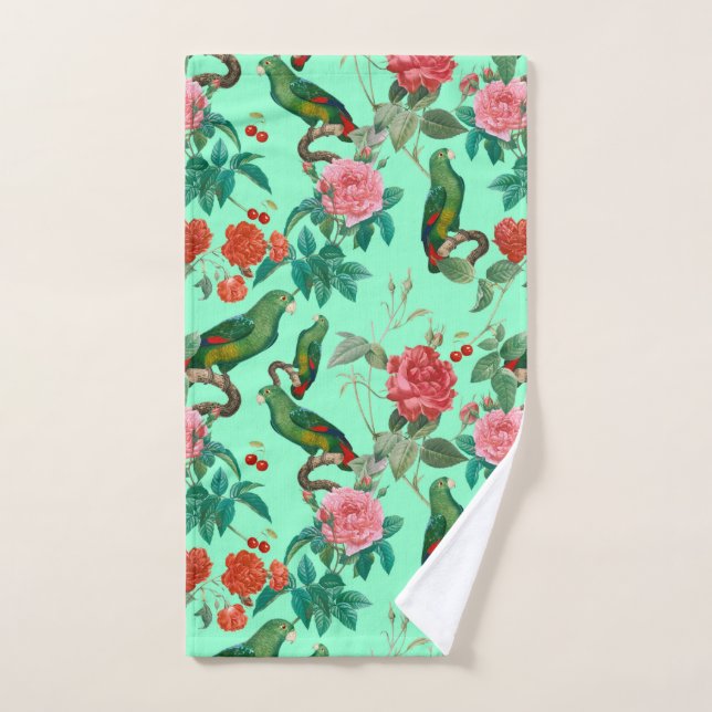 Roses Rouges Et Roses Roses Avec Motif De Perroque (Serviette à main)
