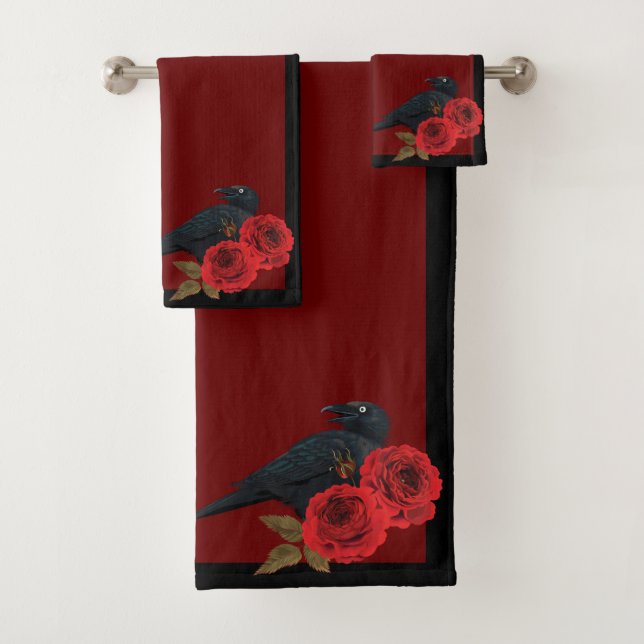 Roses rouges et serviette de bain corbeau (En situation)
