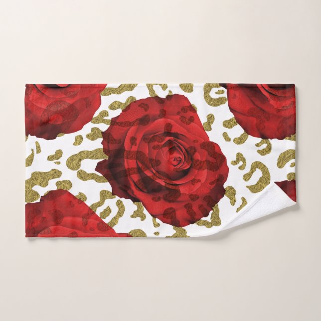 Roses Rouges Guépard Doré Imprimé Animalier Léopar (Serviette à main)