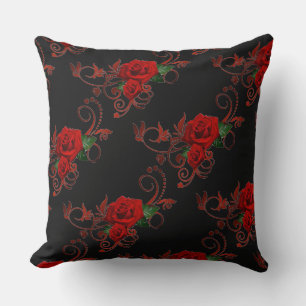 Roses rouges Motif rouge et Coussin noir