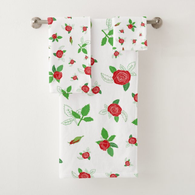 Roses Rouges Romantiques Motif Floral Bain Rétro T (En situation)