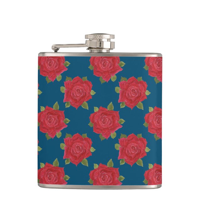 Roses rouges romantiques sur flacon de hanche pers (Devant)