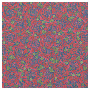 Roses rouges romantiques sur tissu Motif bleu