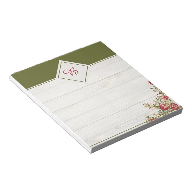 Roses rouges sur bloc-notes en bois (Incliné)