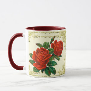 Roses rouges victoriennes Mug de café à cadre doré