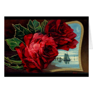 Roses rouges vintages et Bateau à voile pour toute