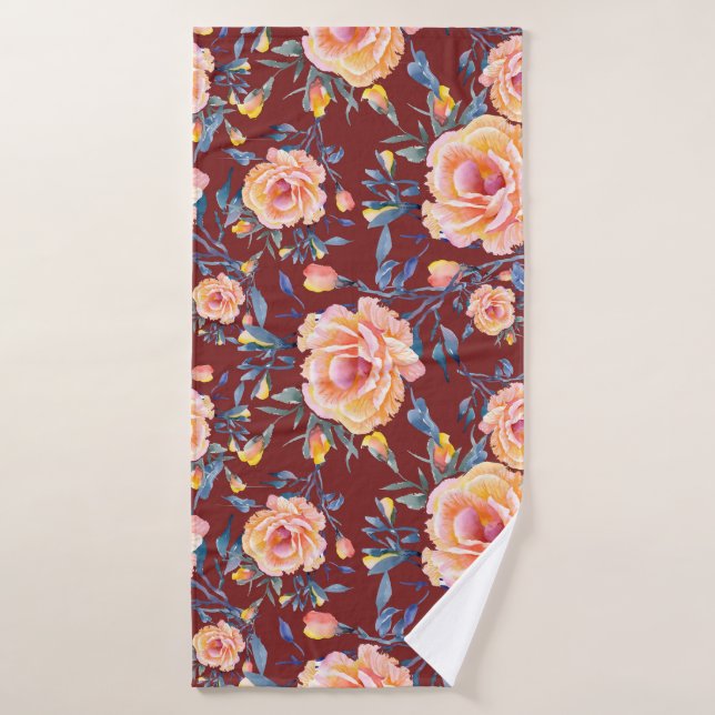 Roses, sans soudure, motif arrière - plan rouge (Serviette de bain)