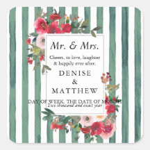 Roses sauvages & Basil Green Stripes Étiquette de