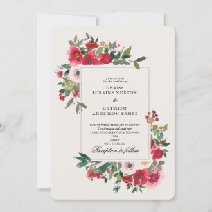 Roses sauvages et Faire-part de mariage blanc neig
